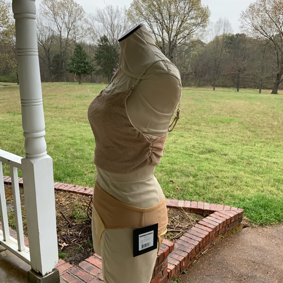 NWT Norma Kamali Snake Mesh Swim Bottom Gold & Sparkly Top Rhinestone w Straps - Picture 12 of 13